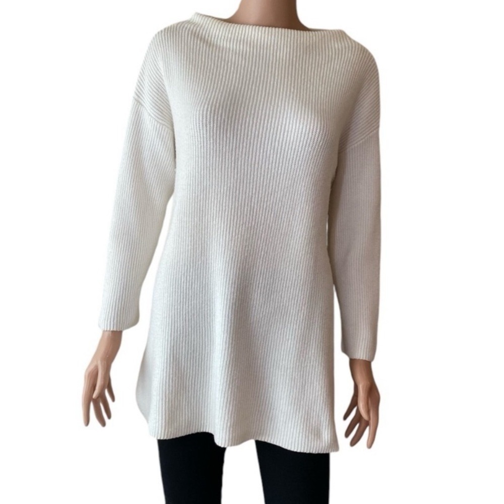 Chico's Wool Blend Ribbed Knit Boat Neck 3/4 Sleeve Pullover Sweater Size Large